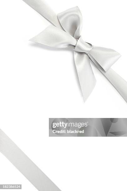 silver gift ribbon & bow - satin stockfoto's en -beelden