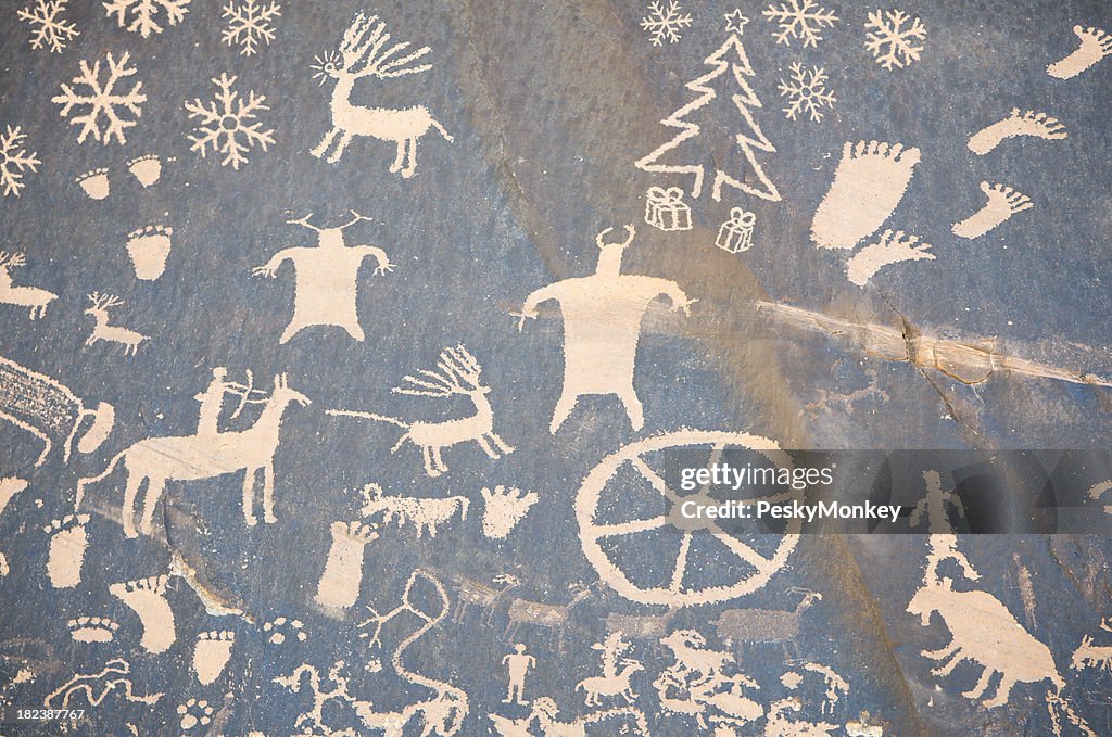 Christmas Cave Drawing w Reindeer and Snowflakes