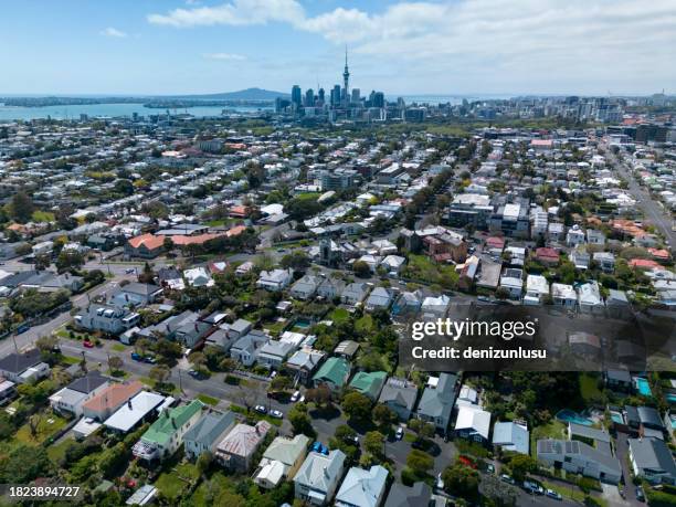 aerial view of central auckland, new zealand - auckland stock pictures, royalty-free photos & images