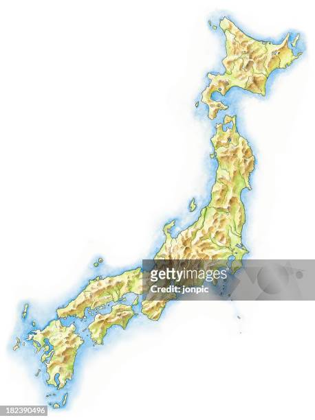 hand painted map of japan - sea of japan or east sea stock illustrations