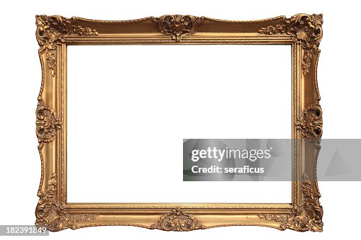 Empty gold ornate picture frame with white background Empty gold ornate picture frame with white background