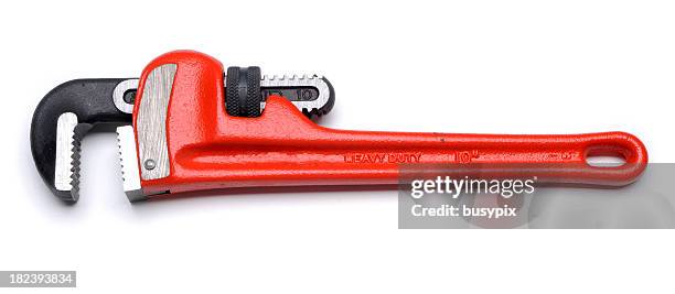 pipe wrench with red handle on a white background - adjustable wrench stock pictures, royalty-free photos & images