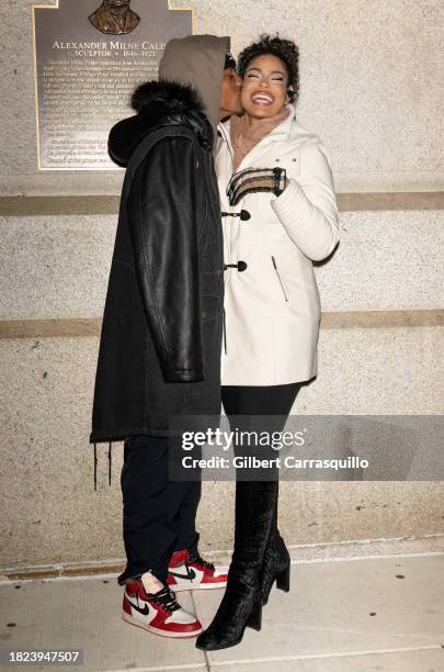 Dana Isaiah and Jordin Sparks attend The City of Philadelphia holiday tree lighting celebration on November 30, 2023 in Philadelphia, Pennsylvania.