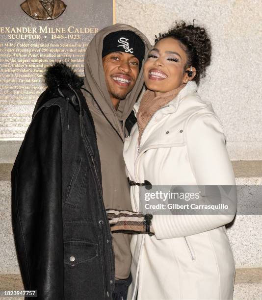 Dana Isaiah and Jordin Sparks attend The City of Philadelphia holiday tree lighting celebration on November 30, 2023 in Philadelphia, Pennsylvania.