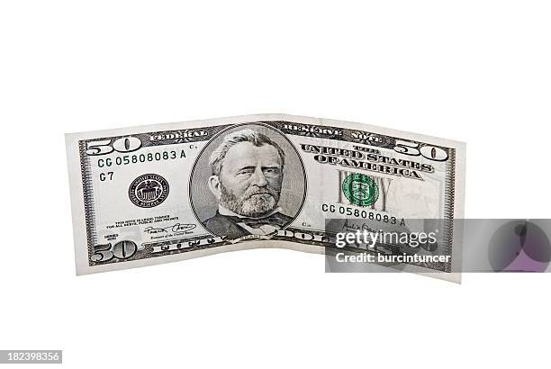 obverse of fifty dollar bill, ulysses grant, isolated on white - fifty dollar bill stockfoto's en -beelden