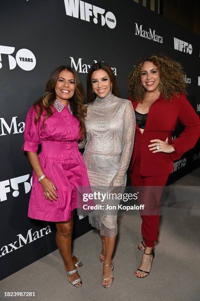 Lisa Vidal, Eva Longoria, wearing Sportmax and Diana Maria Riva attend WIF Honors Presented by Max Mara on November 30, 2023 in Los Angeles,...