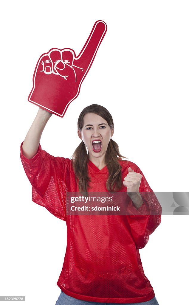 Excited Female Sports Fan With Foam Finger