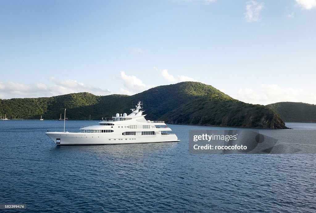 Mega Yacht near island