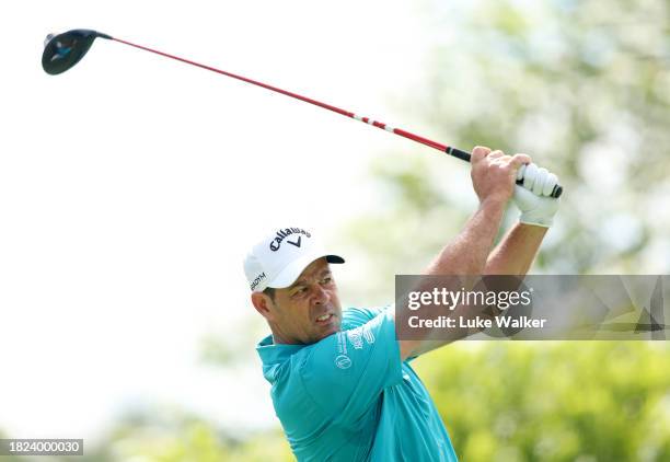 Jaco Van Zyl of South Africa tees off on the seventh hole during day two of the Investec South African Open Championship at Blair Atholl Golf &...