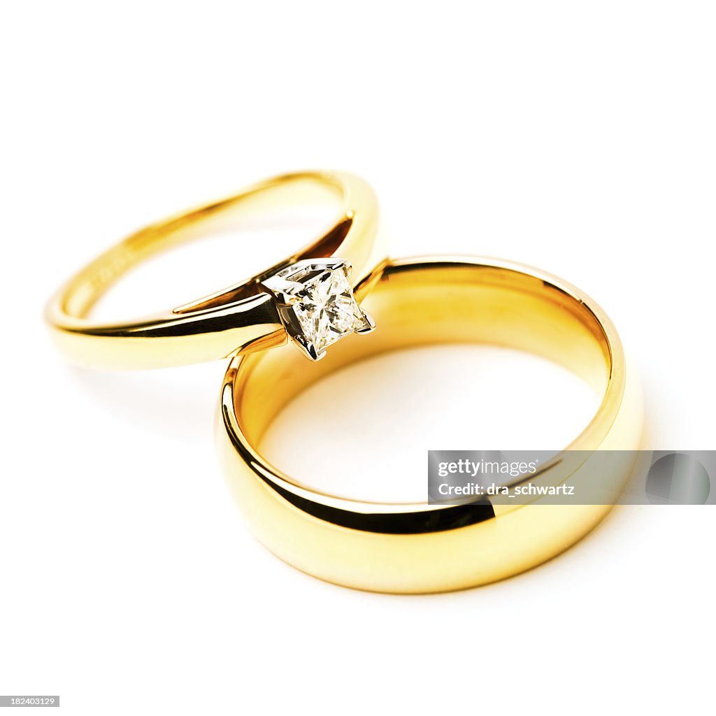 Gold rings with a diamond