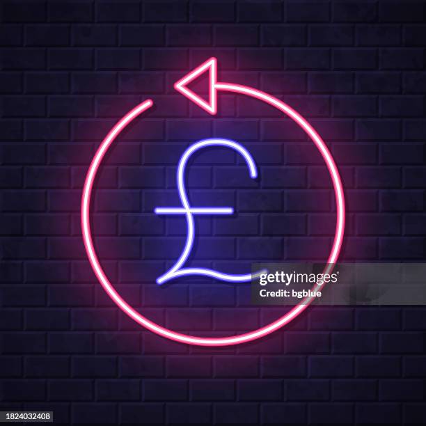 pound with back arrow. glowing neon icon on brick wall background - hitting wall stock illustrations