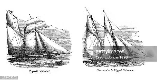 vintage schooner - hull stock illustrations