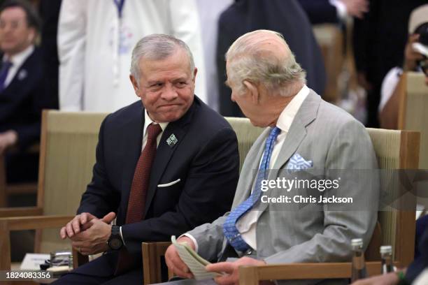 King Abdullah II bin Al-Hussein of Jordan and King Charles III attend the opening ceremony of the World Climate Action Summit during COP28 on...