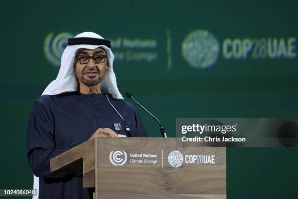 President of the United Arab Emirates Mohamed bin Zayed Al Nahyan delivers an address at the opening ceremony of the World Climate Action Summit...