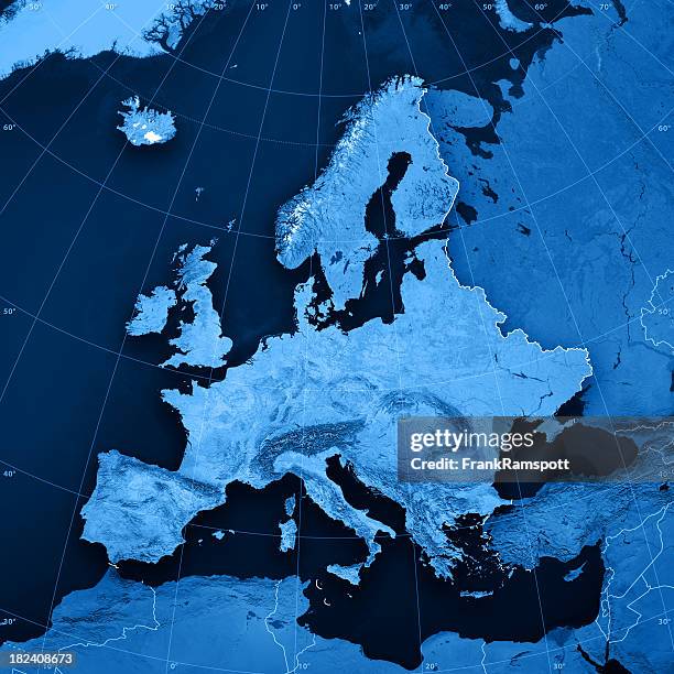 europe topographic map - satellietfoto stockfoto's en -beelden