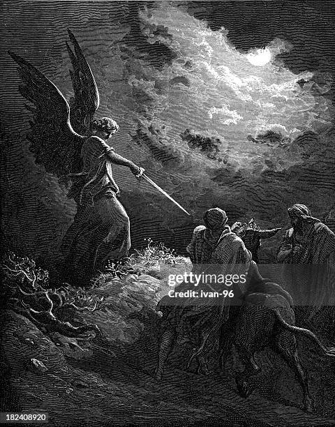 the angel appears to balaam - gustave dore stock illustrations