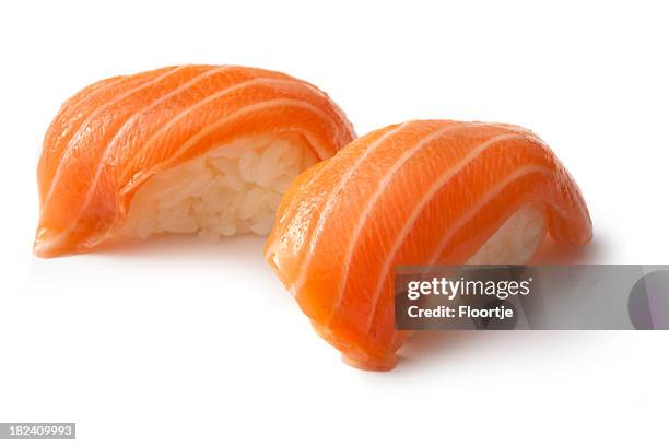 sushi: sake-lachs - nigiri stock-fotos und bilder