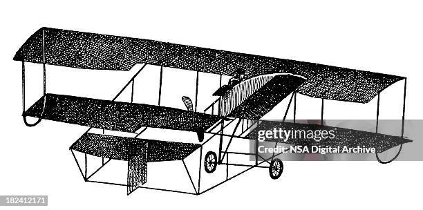 bildbanksillustrationer, clip art samt tecknat material och ikoner med early airplane | antique scientific illustrations - biplane