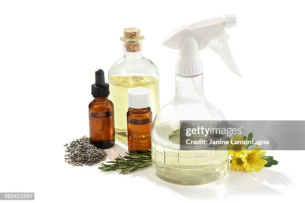 ingredients to make eco-friendly cleaners - spray bottle stock pictures, royalty-free photos & images