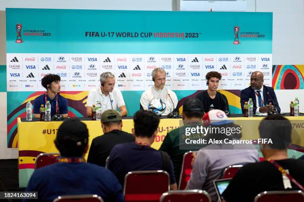 Mohamed-Amine Bouchenna of France, Head Coach Jean Luc Vannuchi of France, Head Coach Christian Wueck of Germany and Noah Darvich of Germany answer...