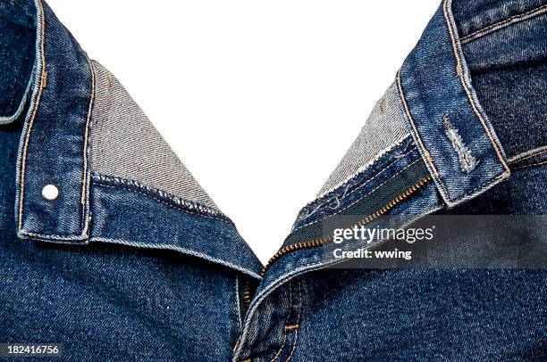 aprire un paio di jeans con clipping path - zip foto e immagini stock