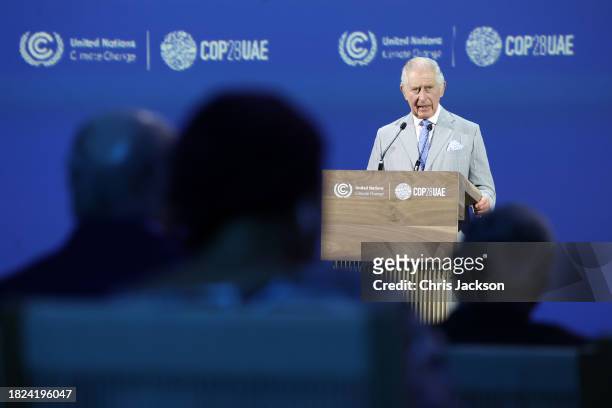 King Charles III delivers an address at the opening ceremony of the World Climate Action Summit during COP28 on December 01, 2023 in Dubai, United...