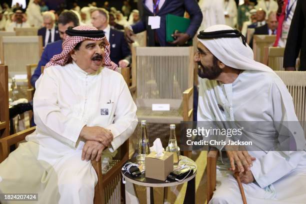 King Hamad bin Isa Al Khalifa of Bahrain and Vice President of the United Arab Emirates Mohammed bin Rashid Al Maktoum attend the opening ceremony of...