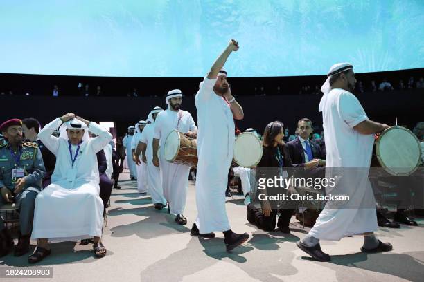 Musicians perform at the opening ceremony of the World Climate Action Summit during COP28 on December 01, 2023 in Dubai, United Arab Emirates. The...