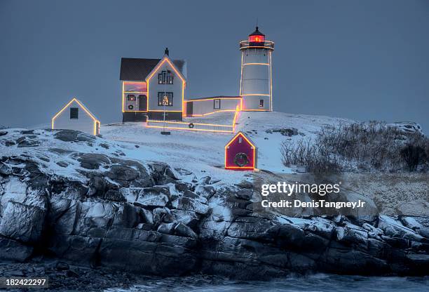 cape neddick lighthouse - maine lighthouse stock pictures, royalty-free photos & images