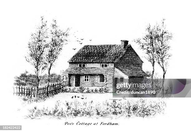 illustrazioni stock, clip art, cartoni animati e icone di tendenza di edgar allan poe s cottage in fordham - edgar allan poe