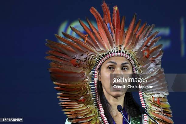 Isabel Gakran of Instituto Zág delivers an address at the opening ceremony of the World Climate Action Summit during COP28 on December 01, 2023 in...