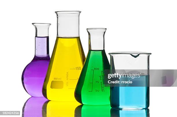 colorful chemicals - beaker white background stock pictures, royalty-free photos & images