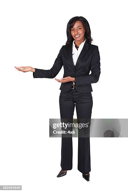 isolated black businesswoman presenting - presenter isolated stock pictures, royalty-free photos & images