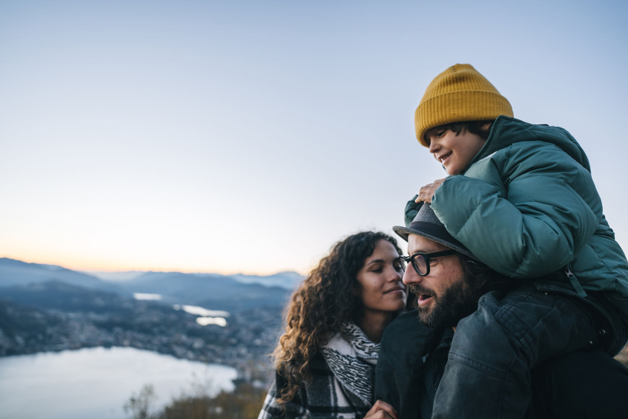 family hiking mountains