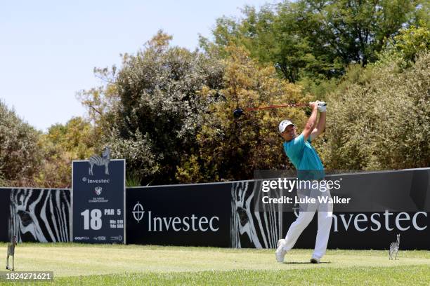 Jaco Van Zyl of South Africa tees off on the 18th hole during day two of the Investec South African Open Championship at Blair Atholl Golf &...