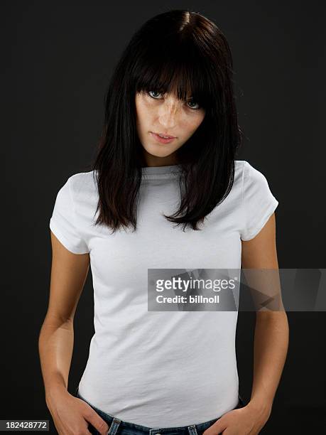 young woman with blank white shirt - blank t shirt model stock pictures, royalty-free photos & images