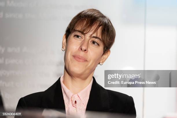 The curator of the exhibition, Ana Garcia, during the opening of an exhibition on the Nancy doll, at the Museo del Traje, on December 1 in Madrid,...