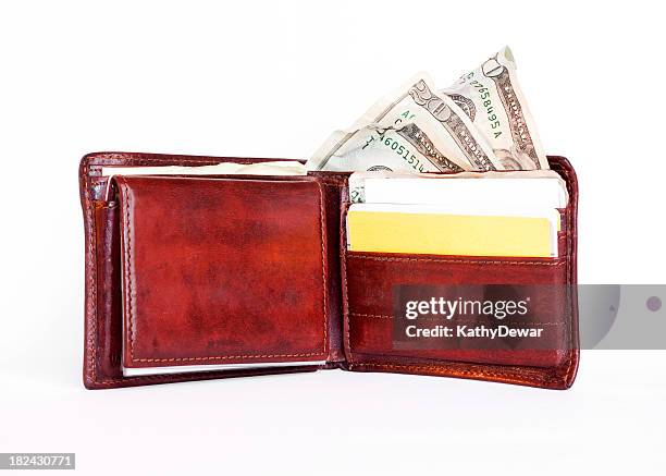 open mens wallet showing money and cards - kathy cash stock pictures, royalty-free photos & images