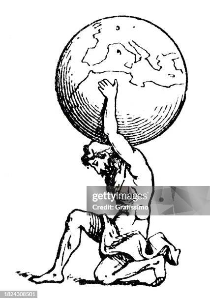 ilustrações, clipart, desenhos animados e ícones de atlas condenado a erguer os céus ou o céu para a eternidade - atlas figura mitológica