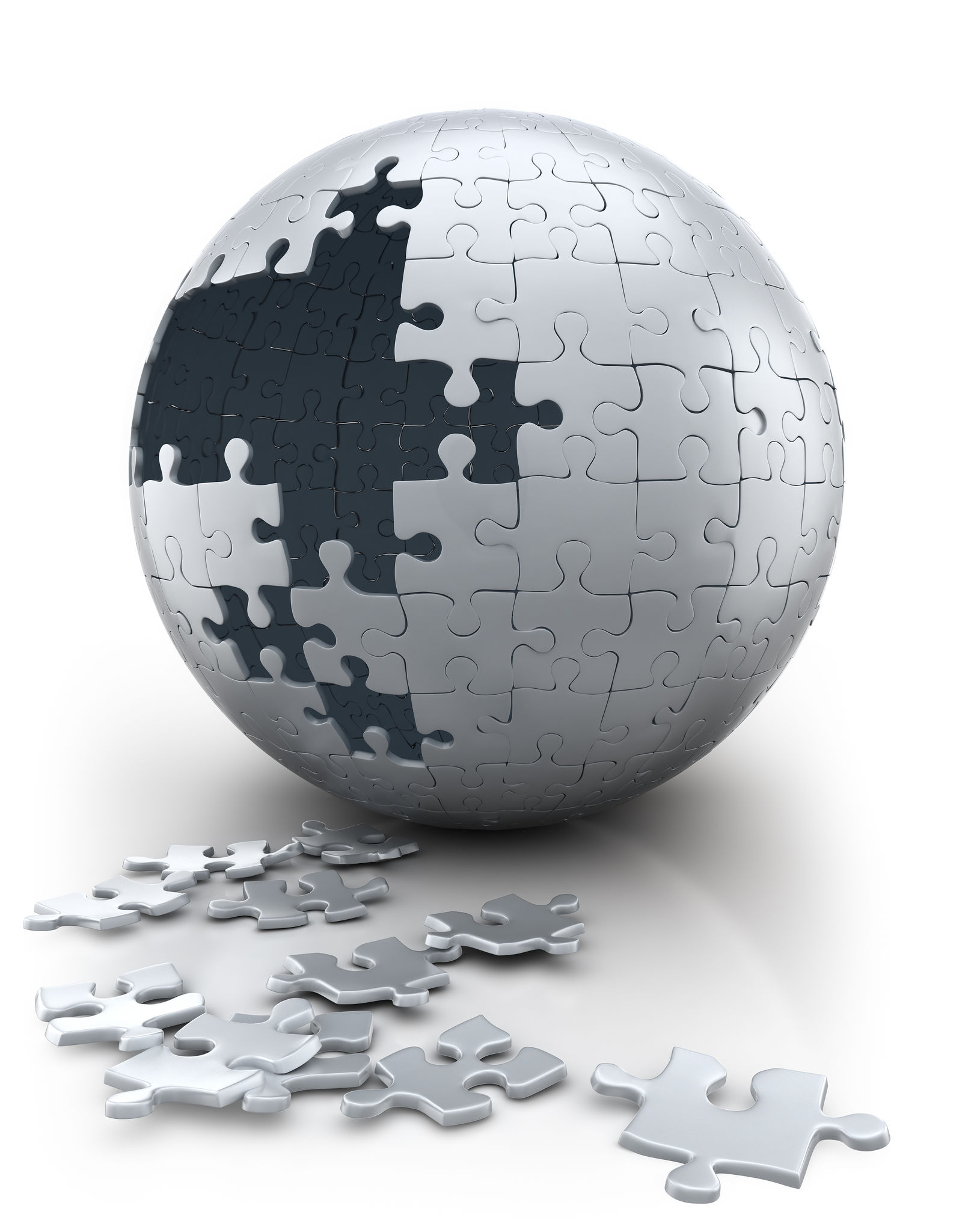 Spherical puzzle in progress - neutral white (Clipping path) Spherical puzzle in progress - neutral white (Clipping path)