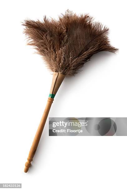 cleaning: feather duster isolated on white background - duster stock pictures, royalty-free photos & images