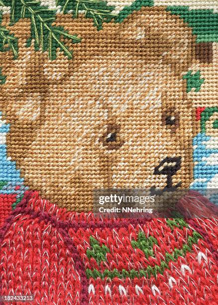 needlepoint bear - cross stitch stock pictures, royalty-free photos & images