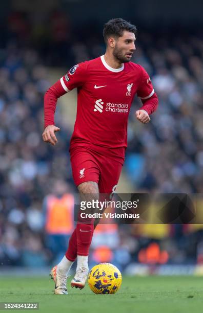 Dominik Szoboszlai of Liverpool in action during the Premier League match between Manchester City and Liverpool FC at Etihad Stadium on November 25,...