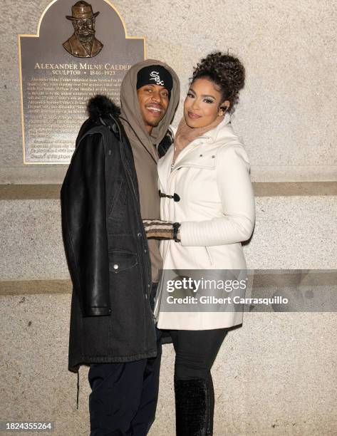 Dana Isaiah and actress/singer Jordin Sparks attend The City of Philadelphia Holiday Tree Lighting Celebration on November 30, 2023 in Philadelphia,...