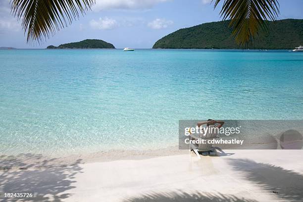 woman sunbathing in a chair at the beach - beach cocktail stock pictures, royalty-free photos & images