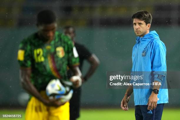 Diego Placente, Head Coach of Argentina, looks on during the FIFA U-17 World Cup 3rd Place Final match between Argentina and Mali at Manahan Stadium...