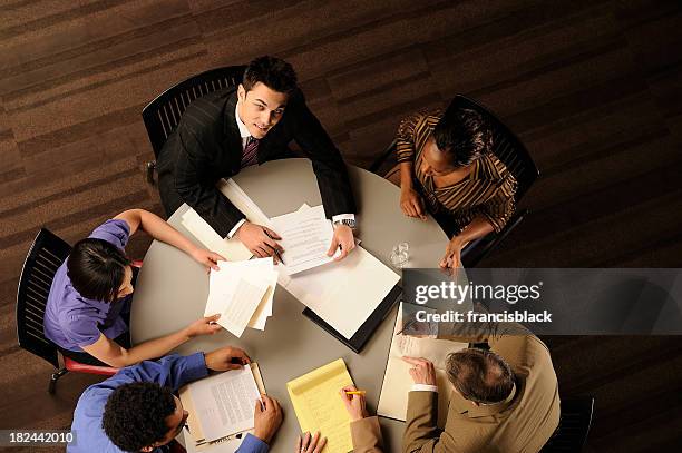 five people meeting - arial view business meeting stock pictures, royalty-free photos & images