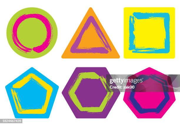 geometric shape design elements in doodle style - handdrawn circle square triangle stock illustrations