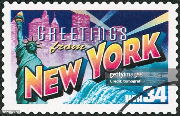 vintage stamp of new york city - greetings from the usa stock pictures, royalty-free photos & images