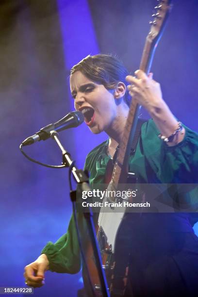 British singer Anna Calvi performs live during a concert at the Heimathafen Neukoelln on September 29, 2013 in Berlin, Germany.